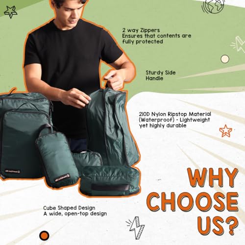 TRAVEL LIKES ME Nylon Travel Organizer 7Pcs Packing Cubes For Essentials, Garment Organizers, Storage Pouches For Travel Accessories, Clothes & Long Trips, Utility Kit With Compartments(Bottle Green) - Image 5
