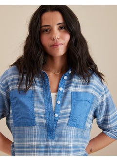 American Eagle AE Oversized Plaid Pullover Shirt  - Image 1