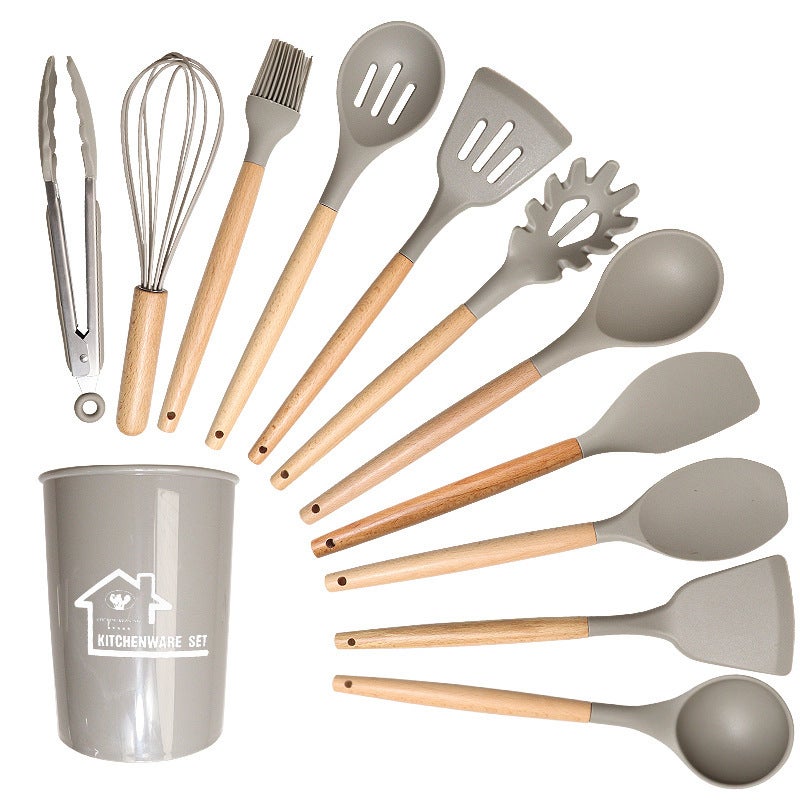 Food grade silicone spatula non-stick special high temperature resistant kitchen spatula cooking spatula does not hurt the pan frying spoon suit Khaki 
