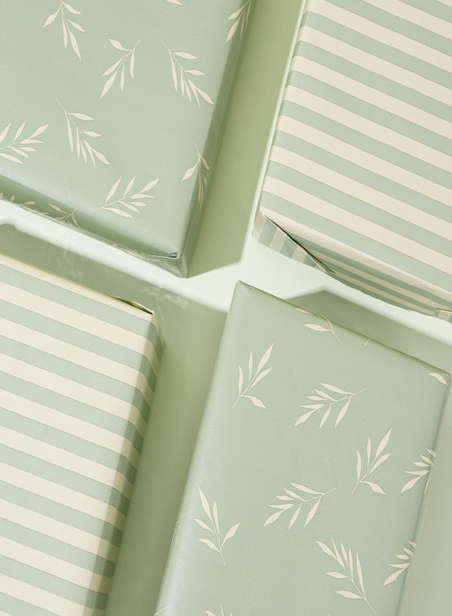 ZINTBIAL Reversible Gift Wrapping Paper Roll - Light Green Background with Beige Leaves - Green Stripe Design - for Birthdays,Weddings,Baby Showers,Mother's Day,Christmas - 17.5" x 33' (48 sq. ft.) - Image 5