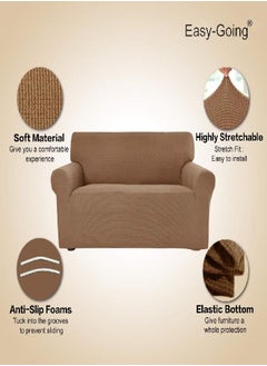 Easy-Going Easy-Going Stretch Sofa Slipcover 1-Piece Sofa Cover Furniture Protector Couch Soft with Elastic Bottom for Kids, Polyester Spandex Jacquard Fabric Small Checks (Sofa, Camel)  - Image 3
