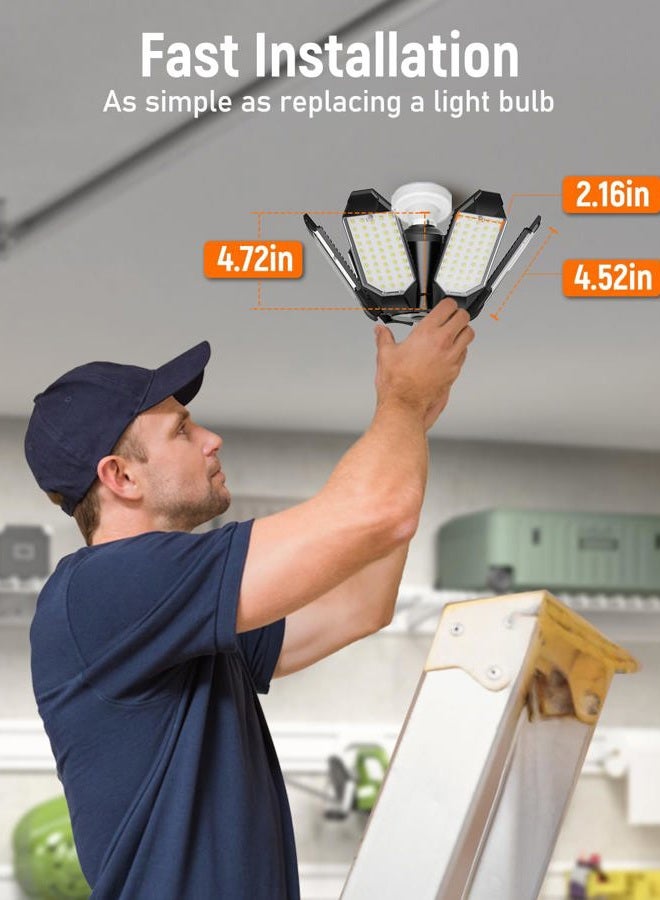 Adiding LED Garage Ceiling Light - 2 Packs Adjustable 20000Lm Bright LED Basement Light 6 Deformable Panels 6500K Shop Lights Screw in E26 E27 Bulb Socket Compatible for Workshop Storage Room Basement - Image 3