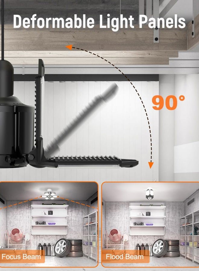 Adiding LED Garage Ceiling Light - 2 Packs Adjustable 20000Lm Bright LED Basement Light 6 Deformable Panels 6500K Shop Lights Screw in E26 E27 Bulb Socket Compatible for Workshop Storage Room Basement - Image 4
