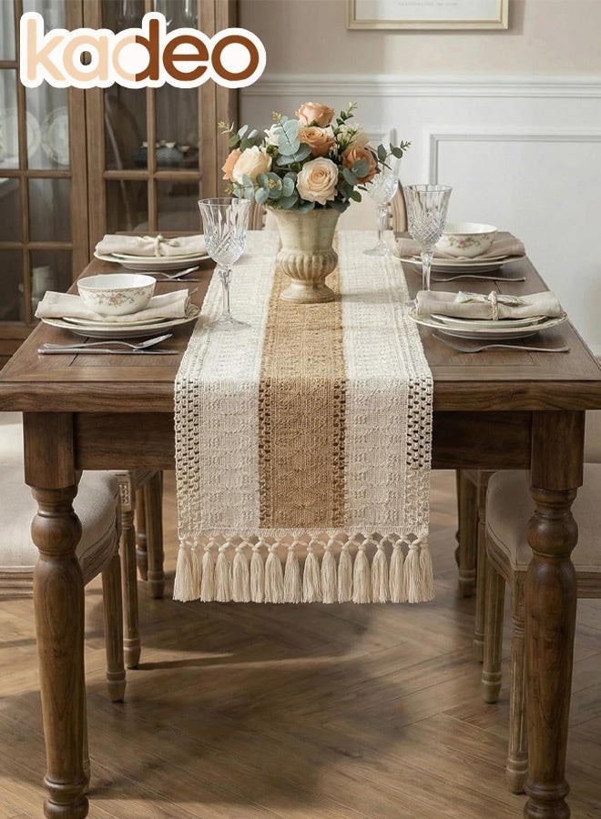 kadeo Boho Table Runner with Tassels, Hand Woven Cotton Polyester Table Decoration, Kitchen Decor for Coffee Table Runner for Dresser Scarf Home Decor 30*220CM - Image 3