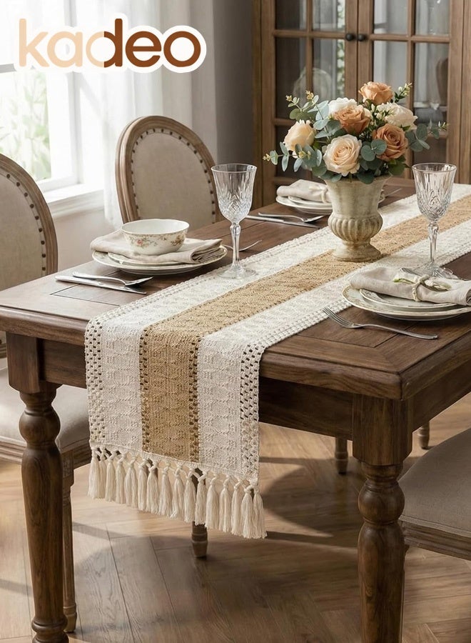 kadeo Boho Table Runner with Tassels, Hand Woven Cotton Polyester Table Decoration, Kitchen Decor for Coffee Table Runner for Dresser Scarf Home Decor 30*220CM - Image 4