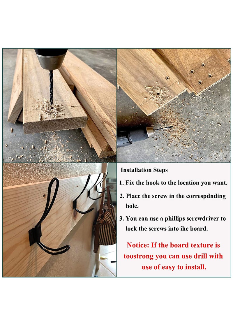 Zikra Rustic Entryway Hooks-6 Pack Farmhouse Hooks with Metal Screws Included, Black Decorative Wall Mounted Rustic Coat Hooks Rack, Double Vintage Organizer Hanging Wire Hook Clothes Hanger - Image 4