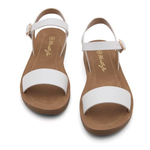Herstyle Flat Sandals for Women – Open Toe One Band Ankle Strap Summer Dressy Sandals, Lightweight Casual Strappy Slip-On Flats with Adjustable Buckle, White, Size 6.0, Monday - Image 5