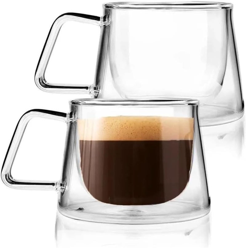 Femora Double Wall Glass Tea Cups, 200 Ml, Insulated Tea & Coffee Cups, Hot & Cold Drinks, Coffee, Tea, Milk, Cappuccino, Juice, Microwave Safe, Stylish Espresso Chocolate Beverage, Pack of 2 - Image 1