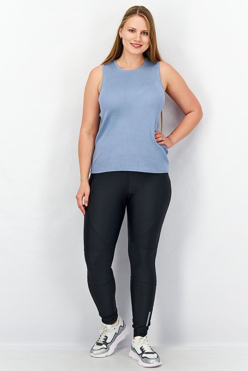 Tchibo Women Round Neck Sleeveless Ribbed Top, Blue - Image 4