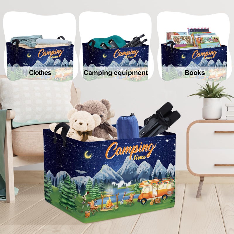 Clastyle Black Night Camping Storage Basket Clothes Toy Tool Food Picnic Basket Outdoor Beach Pool Towel Basket Rectangle Moutain Lake Fir Tree Caravan Bin - Image 5