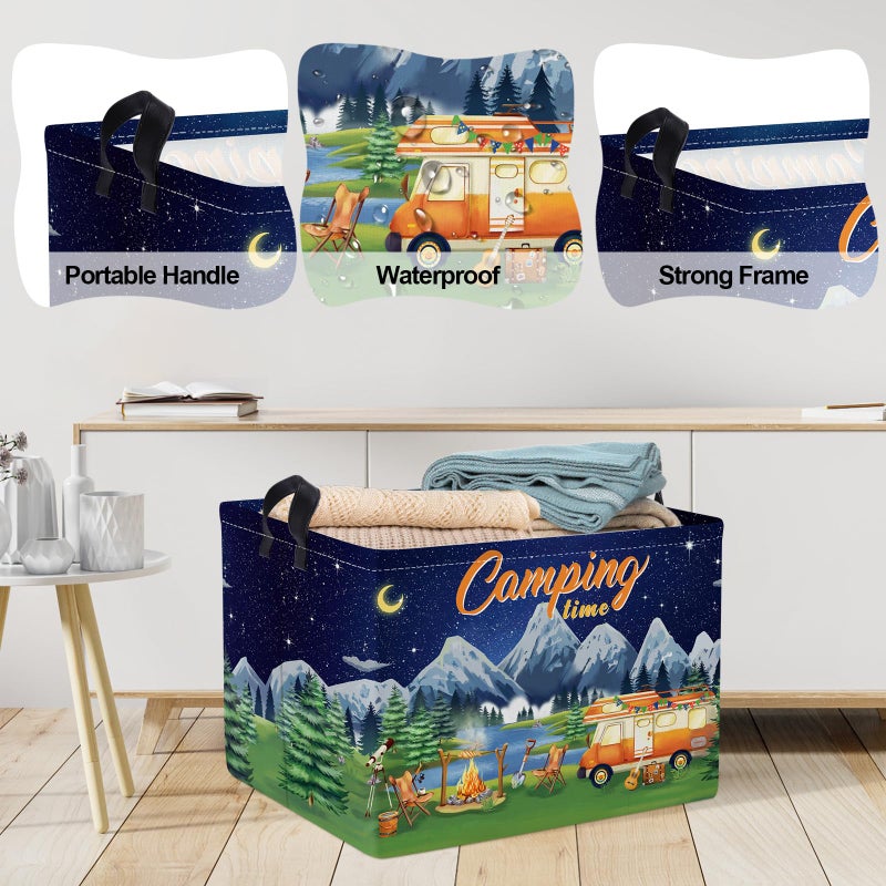 Clastyle Black Night Camping Storage Basket Clothes Toy Tool Food Picnic Basket Outdoor Beach Pool Towel Basket Rectangle Moutain Lake Fir Tree Caravan Bin - Image 4