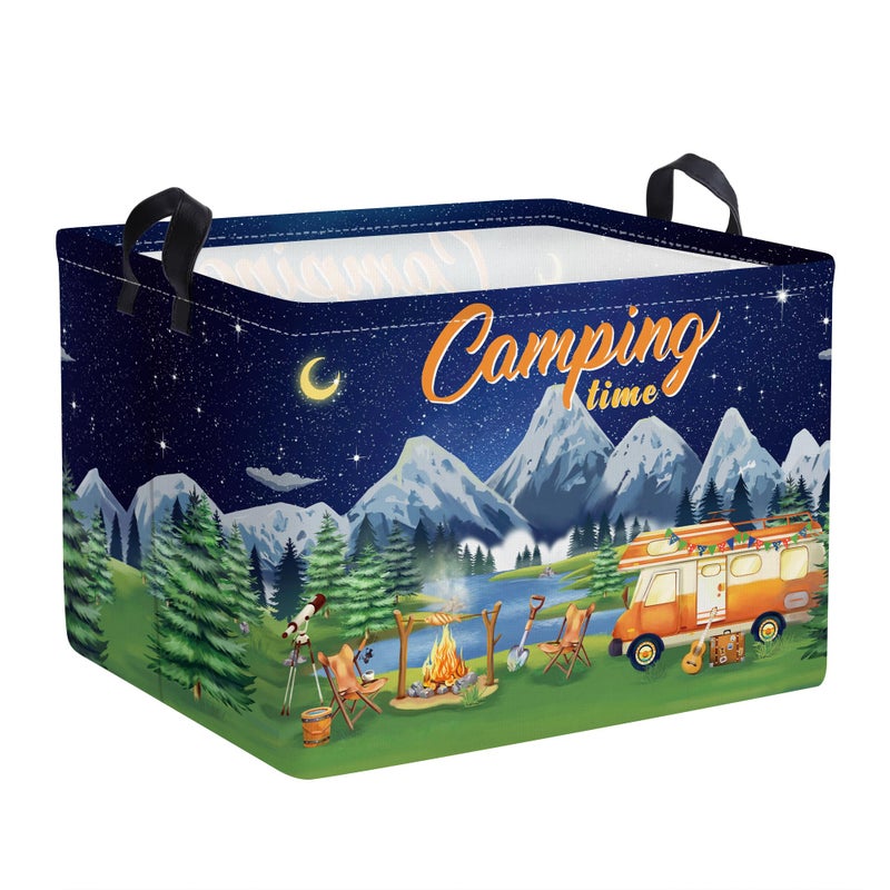 Clastyle Black Night Camping Storage Basket Clothes Toy Tool Food Picnic Basket Outdoor Beach Pool Towel Basket Rectangle Moutain Lake Fir Tree Caravan Bin - Image 1