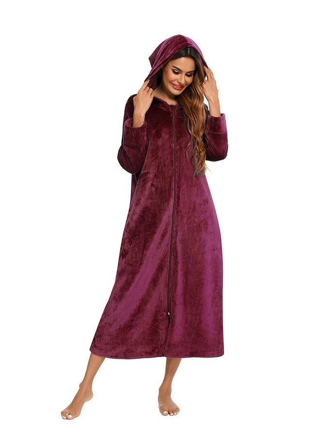 Loquat Fashion Women's Autumn And Winter New Long-sleeved Zipper Home Clothes Hooded Pajamas Bath Robe - Image 1
