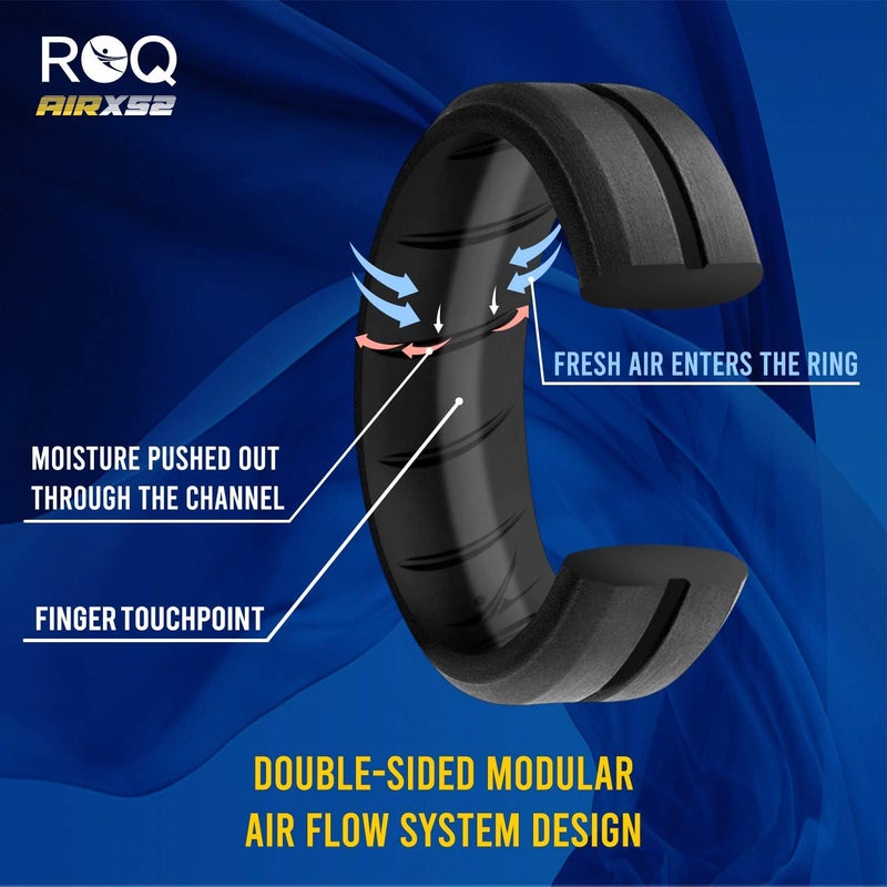 ROQ Silicone Rubber Wedding Ring for Women, Rubber Silicone Wedding Band, Bridal Jewelry Set, Anniversary Rings, Promise Ring, 5.5mm Wide 2mm Thick, 4 Pack, Black, Rose Gold, Metal Silver, Size 7 - Image 2