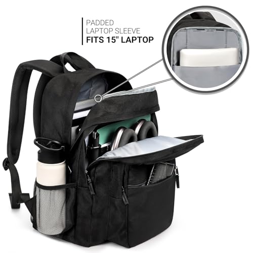 ZORFIN 26L Black Backpack for College, and Travel: Water Resistant Bookbag - Image 4