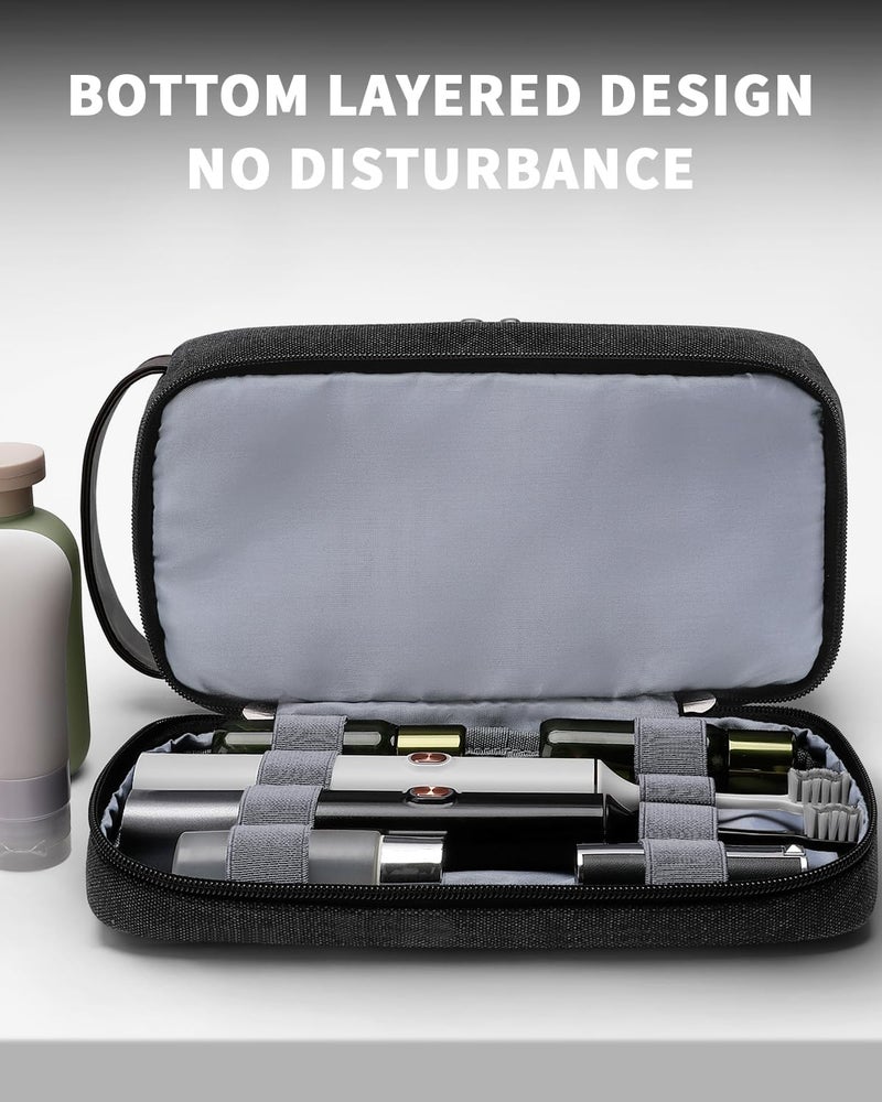 ZOMFELT Toiletry Bag for Men, Dual Layers Canvas Travel Toiletries Bag, Water-Resistant Travel Organizer with Elastic, Large Capacity Dopp Kit, Hanging Shaving Hygiene Bag, Black - Image 2