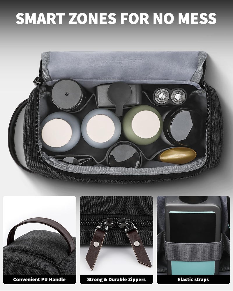 ZOMFELT Toiletry Bag for Men, Dual Layers Canvas Travel Toiletries Bag, Water-Resistant Travel Organizer with Elastic, Large Capacity Dopp Kit, Hanging Shaving Hygiene Bag, Black - Image 3
