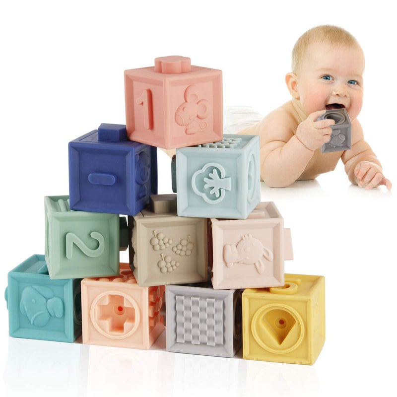 Mini Tudou Baby Blocks Soft Building Blocks Baby Toys Teethers Toy Educational Squeeze Play with Numbers Animals Shapes Textures 6 Months and Up 12PCS - Image 1