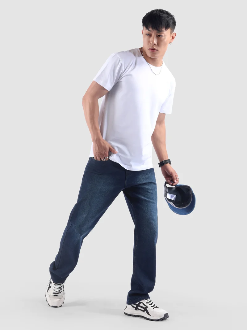 Beyoung Dark Blue Spray Washed Regular Fit Jeans