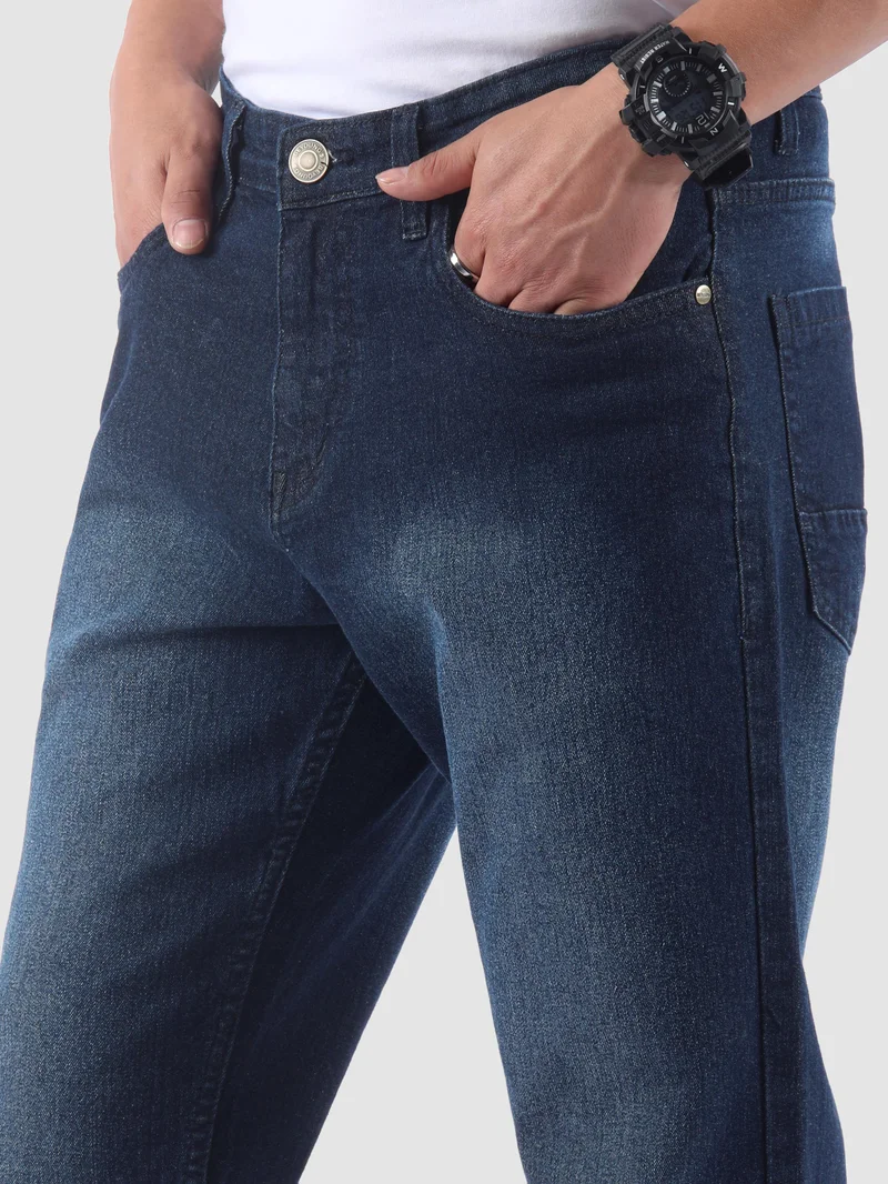 Beyoung Dark Blue Spray Washed Regular Fit Jeans
