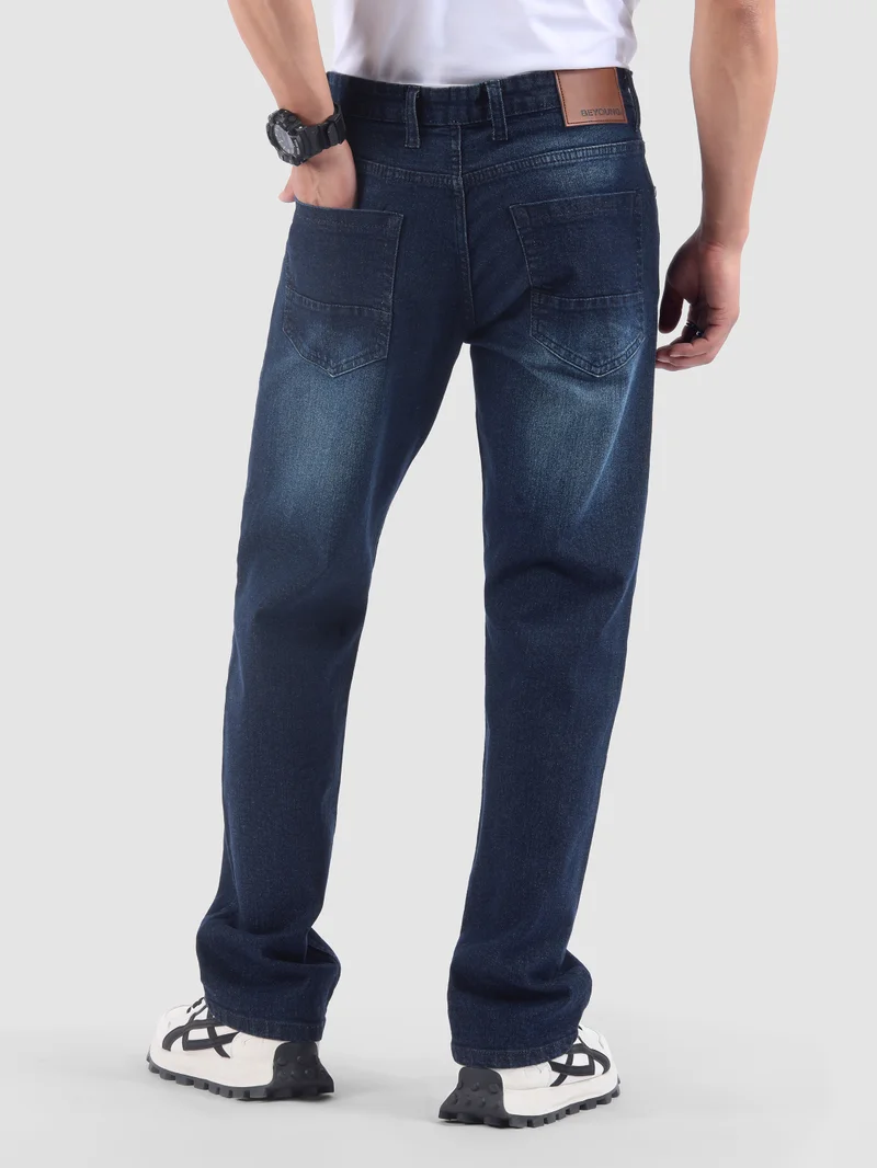 Beyoung Dark Blue Spray Washed Regular Fit Jeans
