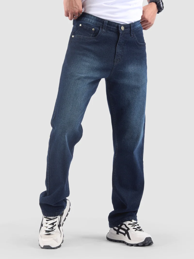 Beyoung Dark Blue Spray Washed Regular Fit Jeans