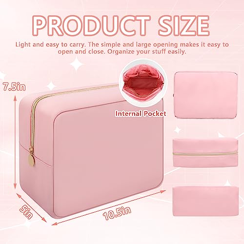 Iqimott Nylon Large Makeup Bag Travel Pouch Preppy Big Cosmetic Bag Makeup Organizer Nylon Large Capacity Toiletry Bag Waterproof Large Zipper Pouch Storage Bag for Women Girls TeensPink - Image 3