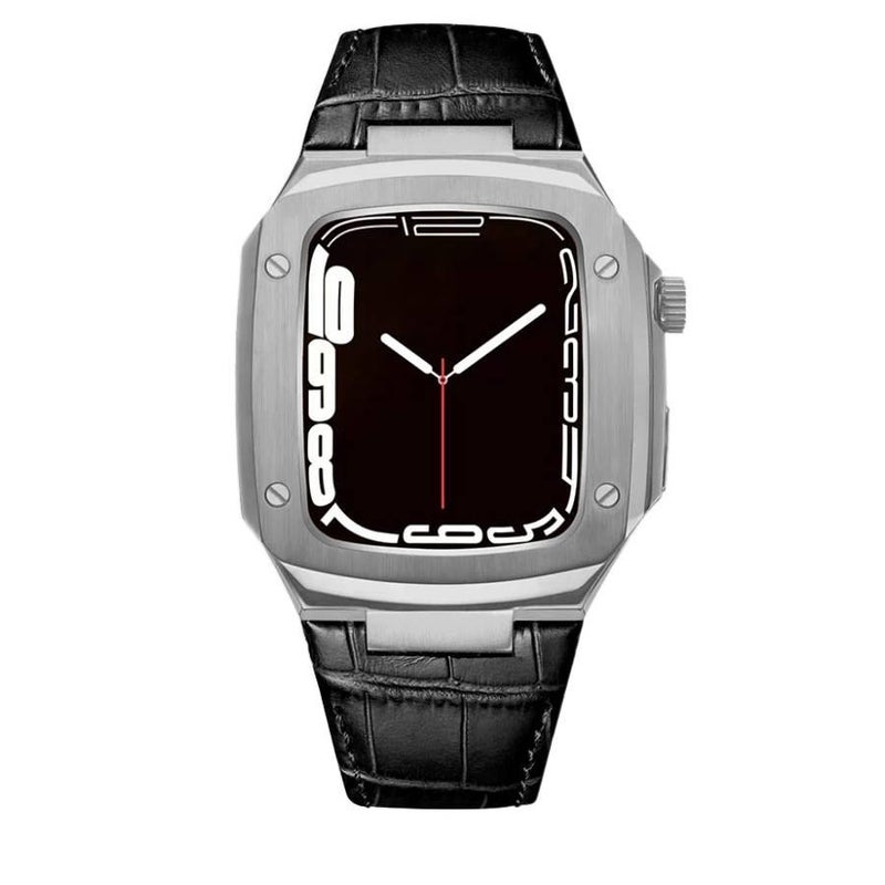 AD Silver Classic Leather Strap Smartwatch Band Compatible with Apple Watch with Adjustable Fit Replacement Strap for Daily Wear - Image 3