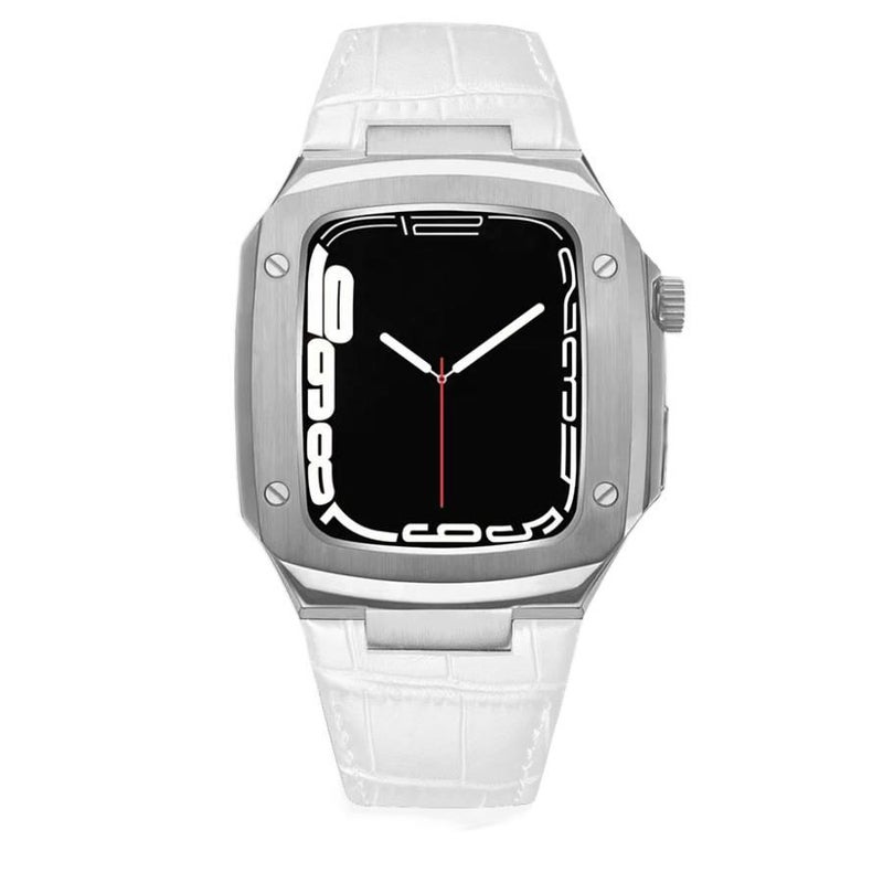 AD Silver Classic Leather Strap Smartwatch Band Compatible with Apple Watch with Adjustable Fit Replacement Strap for Daily Wear - Image 1