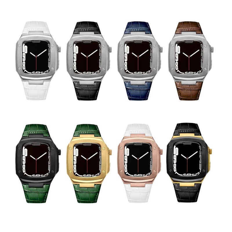 AD Silver Classic Leather Strap Smartwatch Band Compatible with Apple Watch with Adjustable Fit Replacement Strap for Daily Wear - Image 2