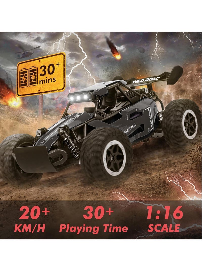 2.4GHz Remote Controlled Car Toy, 1:16 RC Car with LED Light and Alloy Housing, 2WD, 20km/h, Remote Control, Off-Road Toy Car, Gift for Ages 3 and Above, Black  - Image 2