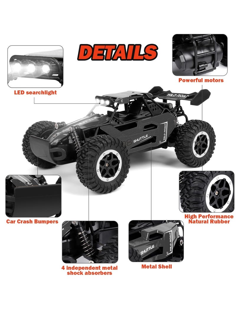 2.4GHz Remote Controlled Car Toy, 1:16 RC Car with LED Light and Alloy Housing, 2WD, 20km/h, Remote Control, Off-Road Toy Car, Gift for Ages 3 and Above, Black  - Image 4