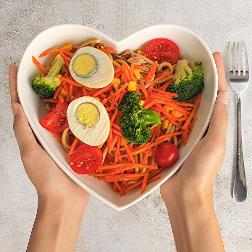 Keponbee 2 pcs Porcelain Big Heart-shaped Bowls White Deep Heart Plates Salad Bowl/Fruit Bowl for Desserts/Pasta/Dinner, 8 inch - Image 3