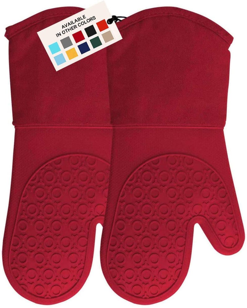 HOMWE Professional Silicone Oven Mitt  Oven Mitts with Quilted Liner  Heat Resistant Pot Holders  Flexible Oven Gloves  1 Pair  13.7 Inch  Empire Red - Image 1