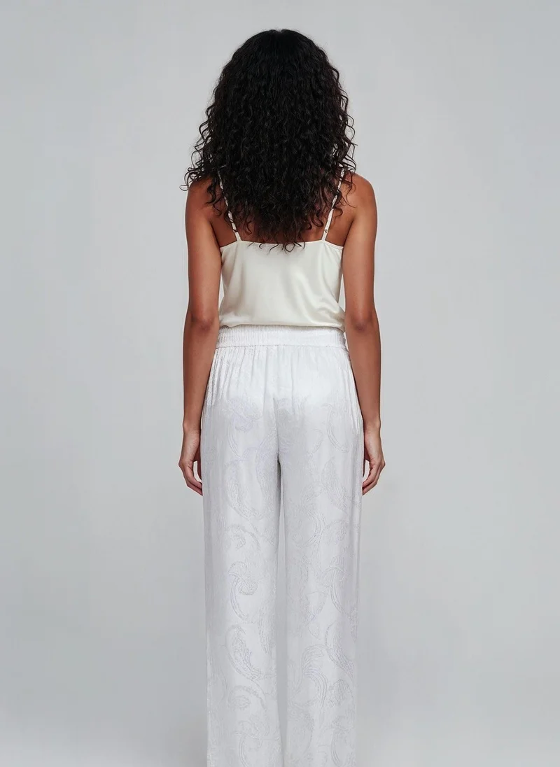 JANARA JONES White Koi Fish Printed Wide-Leg Trousers