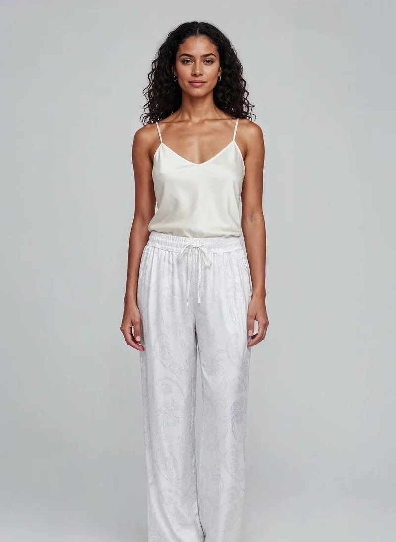 JANARA JONES White Koi Fish Printed Wide-Leg Trousers