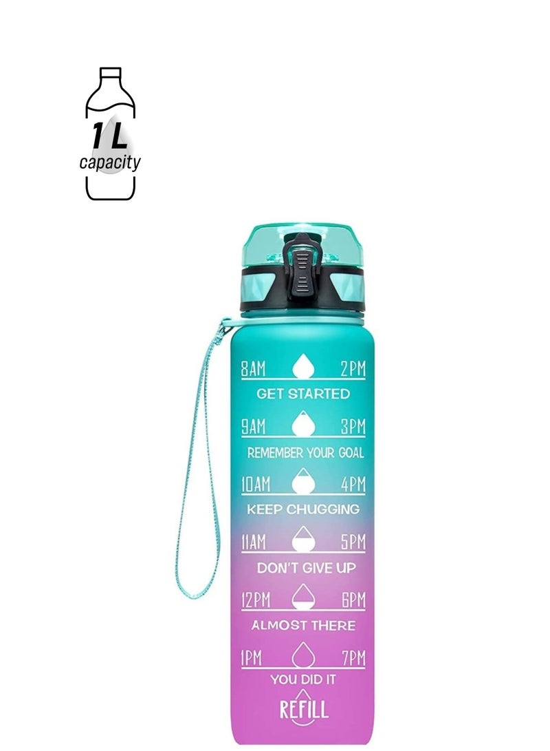 bullga Bottle For Kids And Adults, Portable Leakproof Drinking Water Bottles With Motivational Time Marker, BPA Free Water Jug For School Fitness Outdoor Gym Sports 1L Water  - Image 1