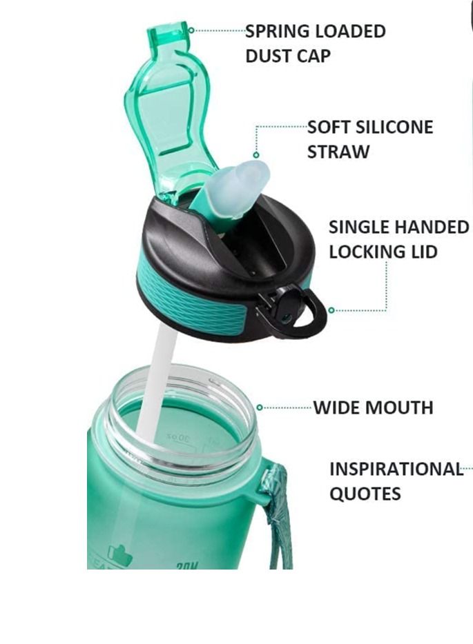 bullga Bottle For Kids And Adults, Portable Leakproof Drinking Water Bottles With Motivational Time Marker, BPA Free Water Jug For School Fitness Outdoor Gym Sports 1L Water  - Image 4