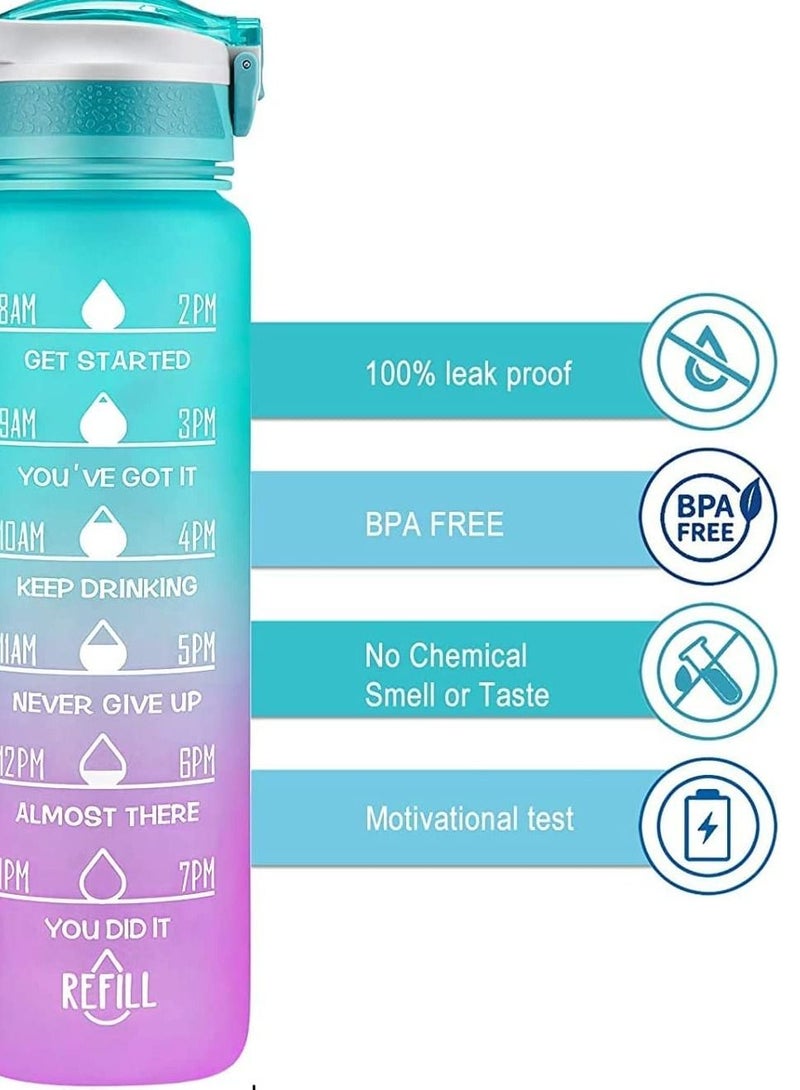 bullga Bottle For Kids And Adults, Portable Leakproof Drinking Water Bottles With Motivational Time Marker, BPA Free Water Jug For School Fitness Outdoor Gym Sports 1L Water  - Image 2