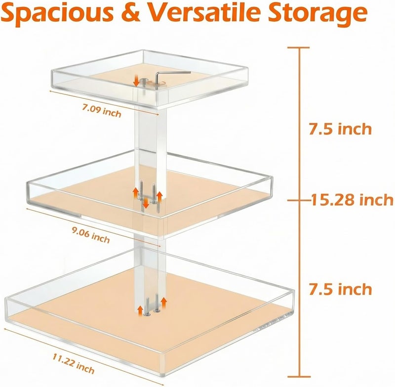 YAGELI Varied available picks 3-Tier Perfume Organizer Stand for Vanity - Large Clear Acrylic Display & Storage for Bathroom Countertop, Dresser | Makeup, Jewelry Holder with Non-Slip Base Condition adaptive build - Image 3