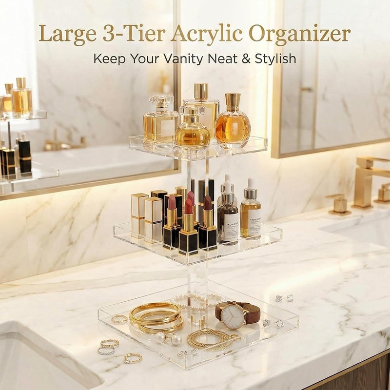 YAGELI Varied available picks 3-Tier Perfume Organizer Stand for Vanity - Large Clear Acrylic Display & Storage for Bathroom Countertop, Dresser | Makeup, Jewelry Holder with Non-Slip Base Condition adaptive build - Image 2