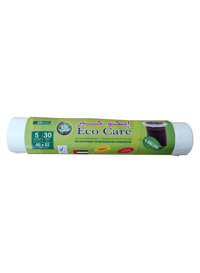 Eco Care White Garbage Bag Roll - 30 Count, 5 Gallons, 46X52Cm