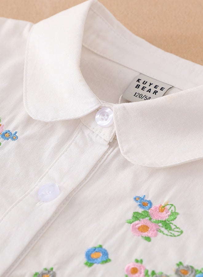 دب رائع بنات ذو الكمين الطويل البلوزة البيضاء - Image 3