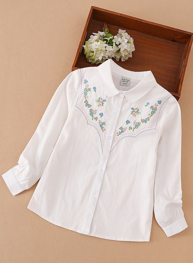 دب رائع بنات ذو الكمين الطويل البلوزة البيضاء - Image 1