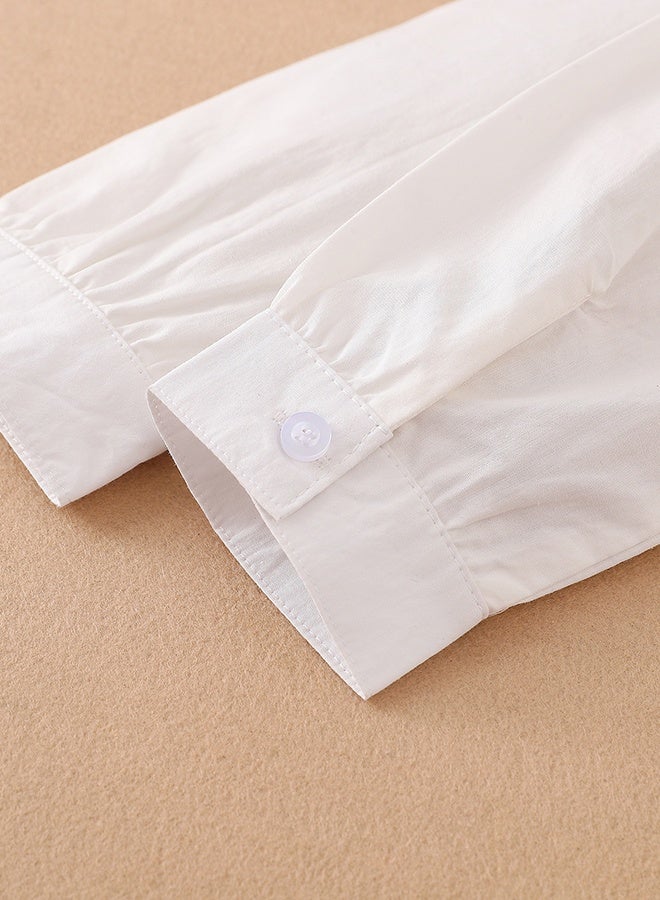 دب رائع بنات ذو الكمين الطويل البلوزة البيضاء - Image 5