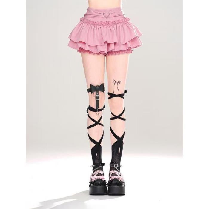 2024 Summer Pink A-Line Pleated Skirt Pink [including safety pants]]