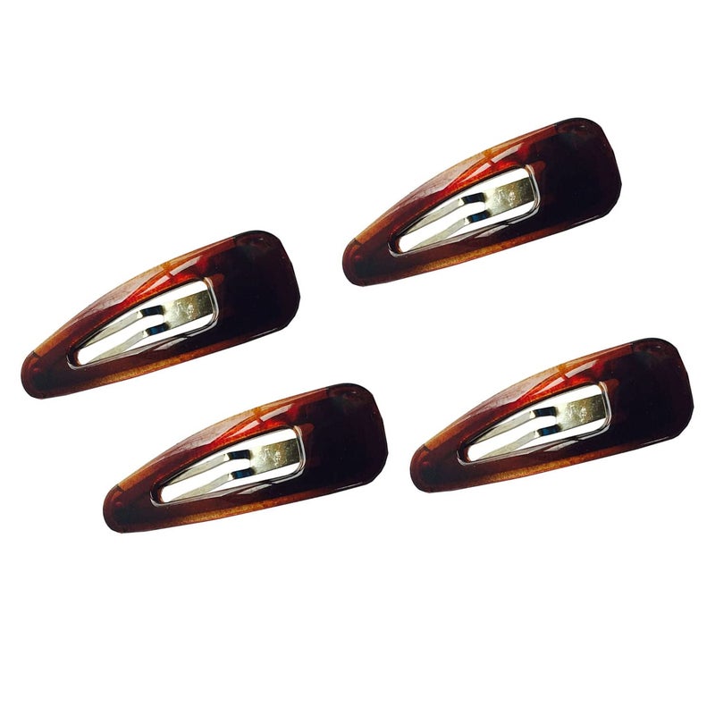 Parcelona French Mini Set of 4 Small Celluloid Acetate Snap Hair Clips No Slip Fashion Durable Styling Women Hair Accessories Girls Snap Hair Barrette Made in France Tortoise Shell Brown