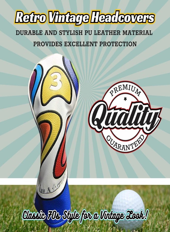 Majek Retro Golf Headcover Limited Edition Vintage Leather Style Psychedelic Colorful Groovy Custom Design #3 Fairway Wood Head Cover - Image 2