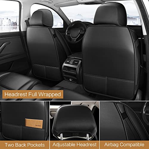 Pariitadin Leather Car Seat Covers Full Set, Waterproof Breathable Faux Leather Automotive Seat Covers for Cars, Non-Slip Car Interior Covers Universal Fit Most Cars Sedans Trucks SUVs, Black - Image 3
