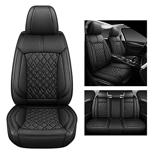 Pariitadin Leather Car Seat Covers Full Set, Waterproof Breathable Faux Leather Automotive Seat Covers for Cars, Non-Slip Car Interior Covers Universal Fit Most Cars Sedans Trucks SUVs, Black - Image 1